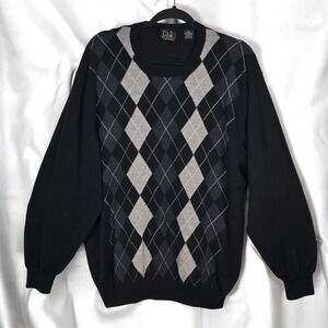 Jos A Bank Signature Collection Black Argyle‎ 100% Merino Wool Sweater XXL